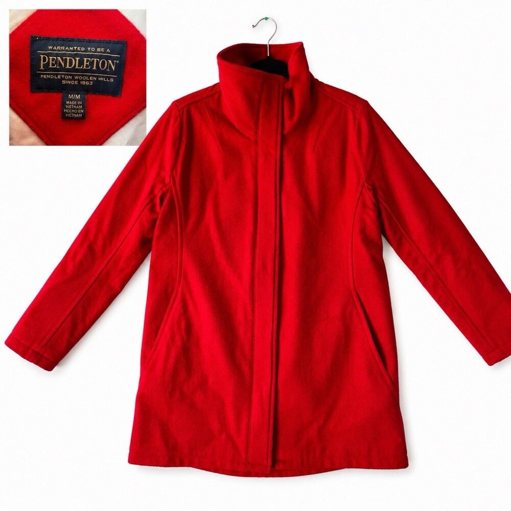 Pendleton Campbell Coat Women Size M Red Wool Blend Glacier Stripe Lined Jacket